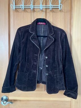 Kikit Jeans Chocolate Brown Velvet Blazer Jacket with Rhinestone Studded Buttons